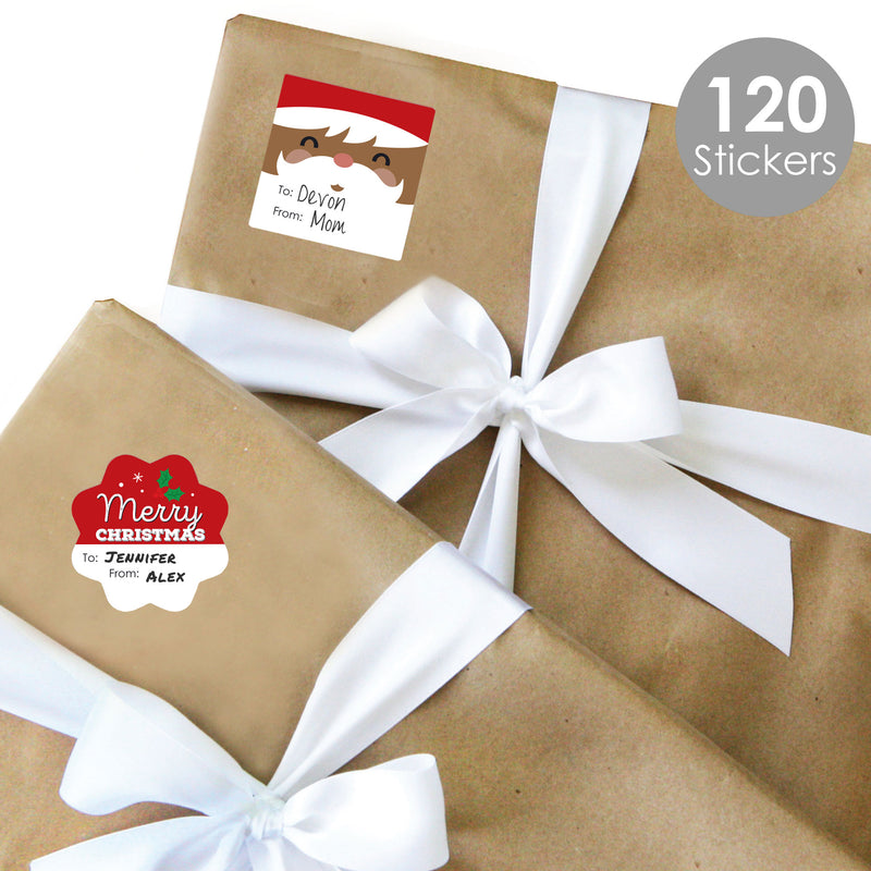 Jolly Santa Claus - Assorted Christmas Party Gift Tag Labels - To and From Stickers - 12 Sheets - 120 Stickers