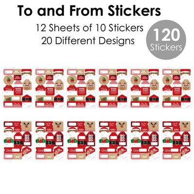 Jolly Santa Claus - Assorted Christmas Party Gift Tag Labels - To and From Stickers - 12 Sheets - 120 Stickers