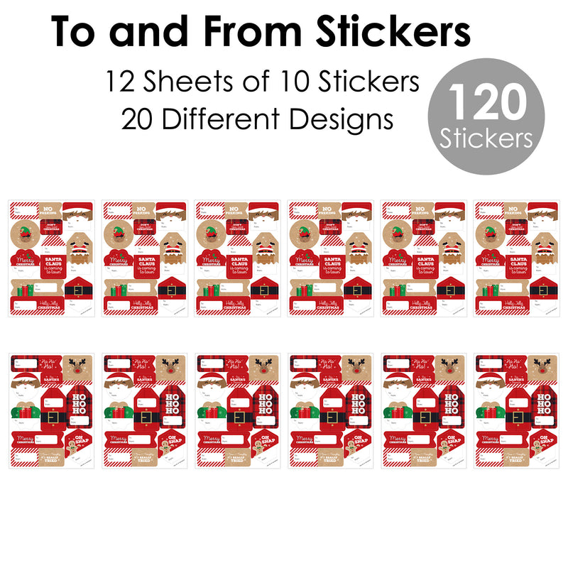 Jolly Santa Claus - Assorted Christmas Party Gift Tag Labels - To and From Stickers - 12 Sheets - 120 Stickers