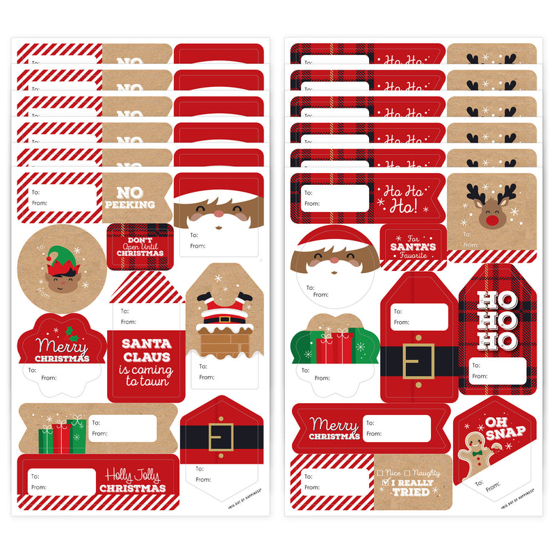 Jolly Santa Claus - Assorted Christmas Party Gift Tag Labels - To and From Stickers - 12 Sheets - 120 Stickers