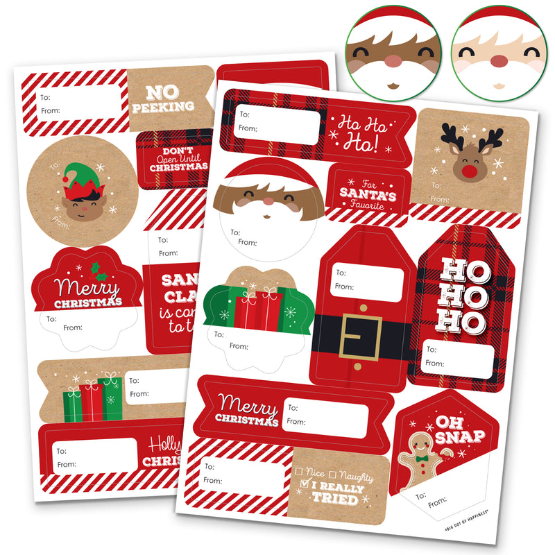 Jolly Santa Claus - Assorted Christmas Party Gift Tag Labels - To and From Stickers - 12 Sheets - 120 Stickers