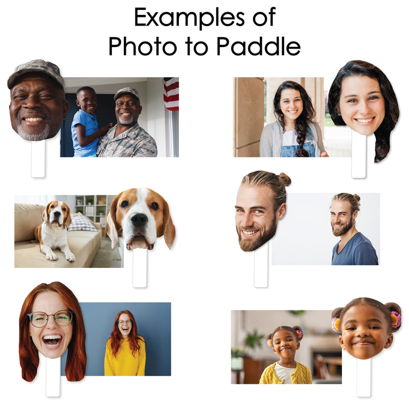 Fun Face Cutout Paddles - Custom Photo Head Cut Out Photo Booth and Fan Props - Upload 1 Photo - 6 Piece Cut Out Kit
