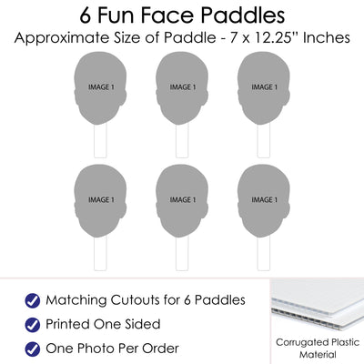 Fun Face Cutout Paddles - Custom Photo Head Cut Out Photo Booth and Fan Props - Upload 1 Photo - 6 Piece Cut Out Kit