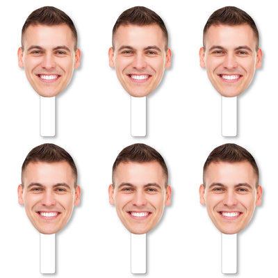 Fun Face Cutout Paddles - Custom Photo Head Cut Out Photo Booth and Fan Props - Upload 1 Photo - 6 Piece Cut Out Kit
