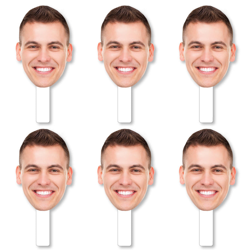 Fun Face Cutout Paddles - Custom Photo Head Cut Out Photo Booth and Fan Props - Upload 1 Photo - 6 Piece Cut Out Kit