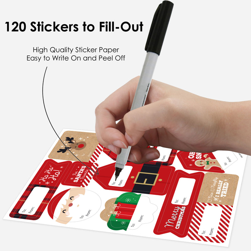 Jolly Santa Claus - Assorted Christmas Party Gift Tag Labels - To and From Stickers - 12 Sheets - 120 Stickers
