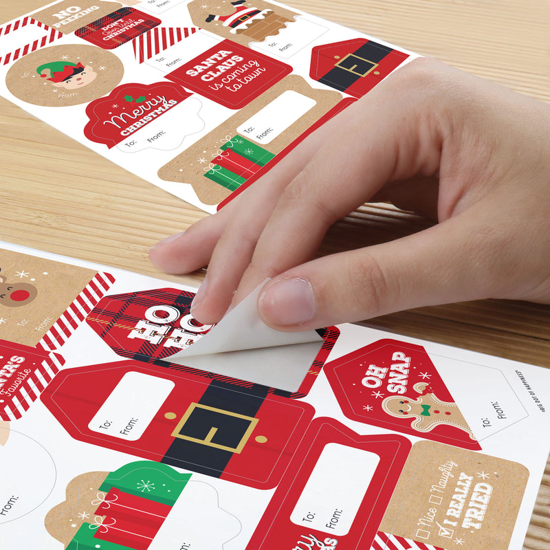 Jolly Santa Claus - Assorted Christmas Party Gift Tag Labels - To and From Stickers - 12 Sheets - 120 Stickers