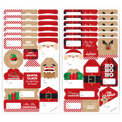 Jolly Santa Claus - Assorted Christmas Party Gift Tag Labels - To and From Stickers - 12 Sheets - 120 Stickers
