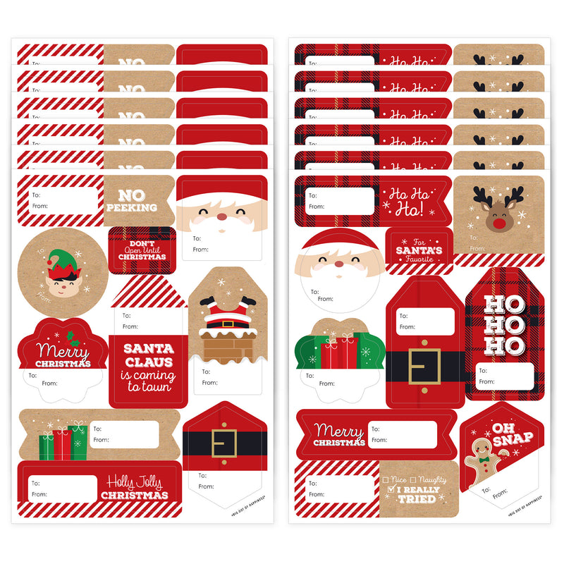 Jolly Santa Claus - Assorted Christmas Party Gift Tag Labels - To and From Stickers - 12 Sheets - 120 Stickers