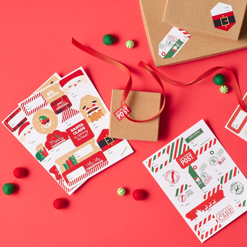 Jolly Santa Claus - Assorted Christmas Party Gift Tag Labels - To and From Stickers - 12 Sheets - 120 Stickers
